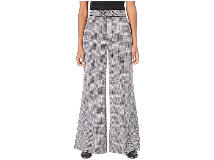 Boutique Moschino Plaid Wide Leg Pants (plaid Print Black/white/pink) Women's Casual Pants