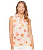 Ellen Tracy Ruffle V-neck Shell (blooms/beach Combo) Women's Clothing