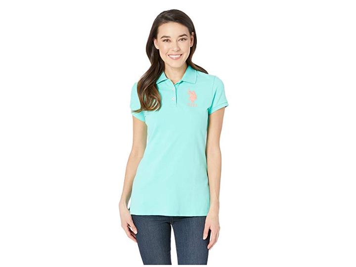 U.s. Polo Assn. Neon Logos Short Sleeve Polo Shirt (cool Breeze) Women's Short Sleeve Knit