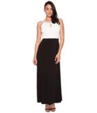 Sangria Keyhole Gown With Beaded Neck (ivory/black) Women's Dress