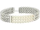 Majorica 4mm Round Pearls On Steel Beaded Bangle With Security Chain (white) Bracelet
