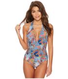Red Carter Tahitian Tide Deep V Halter One-piece (ocean) Women's Swimsuits One Piece