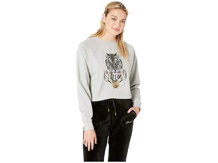 Juicy Couture Photoreal Regal Tiger Logo Pullover (heather Cozy) Women's Clothing