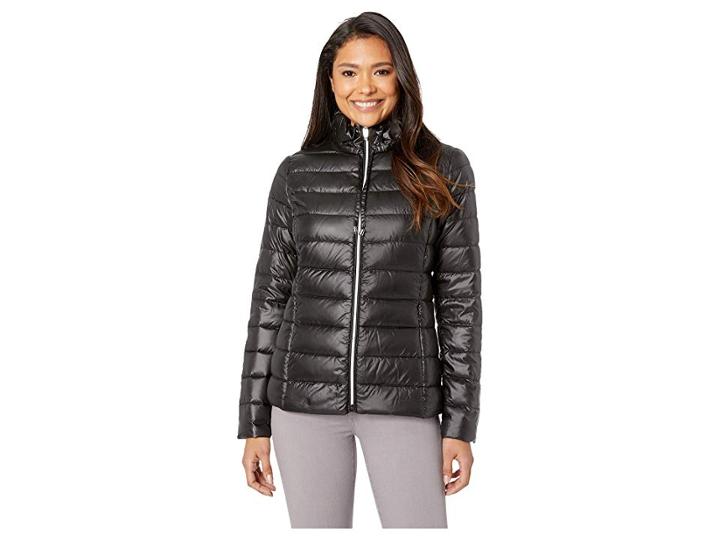 Via Spiga Packable Soft Puffer With Ruffle Detailed Stand Collar (onyx) Women's Coat