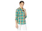 U.s. Polo Assn. Plaid Woven Shirt (deep Aquamarine) Women's Clothing