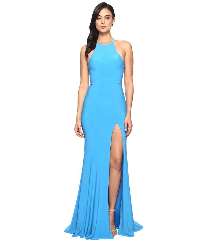 Faviana Jersey Halter W/ Back Cut Out 7976 (sea Blue) Women's Dress