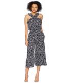 Taylor Crisscross Ruffle Neck Printed Jumpsuit (navy/ivory) Women's Jumpsuit & Rompers One Piece
