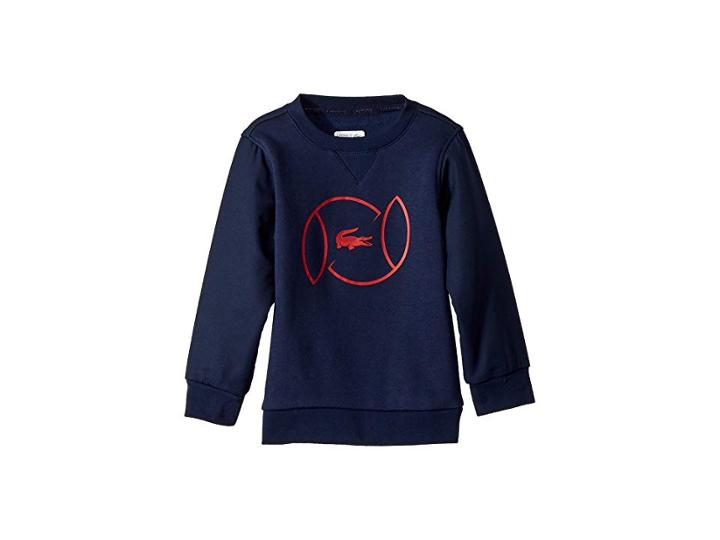 Lacoste Kids Croc Logo Sweatshirt (little Kids/big Kids) (navy Blue/lighthouse Red) Boy's Sweatshirt