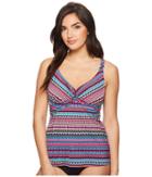 Jantzen Geo Multi Stripe D/dd D-vour Tankini (night Ocean) Women's Swimwear