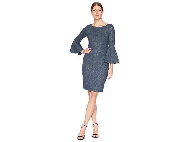 Vince Camuto Bell Sleeve Bateau Neck Sheath Dress (steel) Women's Dress