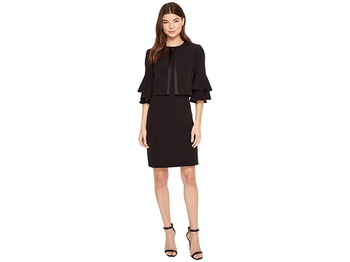Tahari By Asl Ruffle Sleeve Jacket Dress Set (black) Women's Dress
