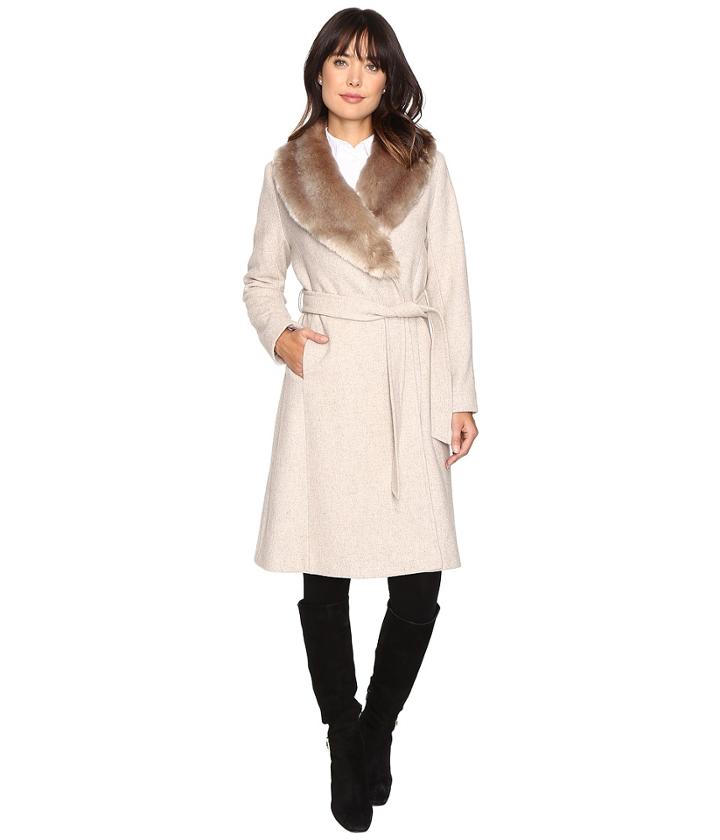 Lauren Ralph Lauren Faux Fur Collar Wrap (platinum Heather) Women's Coat