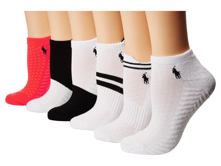 Lauren Ralph Lauren Stripe Tab Assorted Low Cut 6-pack (white Assorted) Women's Low Cut Socks Shoes