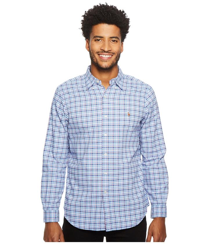 Polo Ralph Lauren Oxford Long Sleeve Sport Shirt (blue/red Multi) Men's Clothing