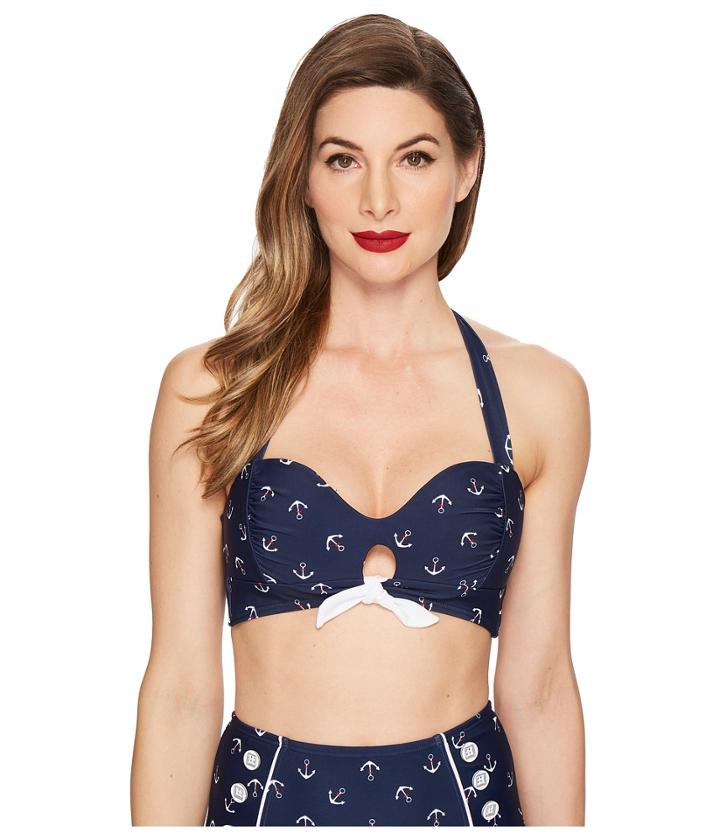 Unique Vintage Mrs. West Top (navy Anchor Print) Women's Swimwear
