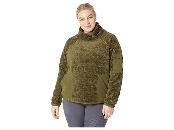 Nike Long Sleeve Pullover Sherpa Top (size 1x-3x) (olive Canvas/black) Women's Workout