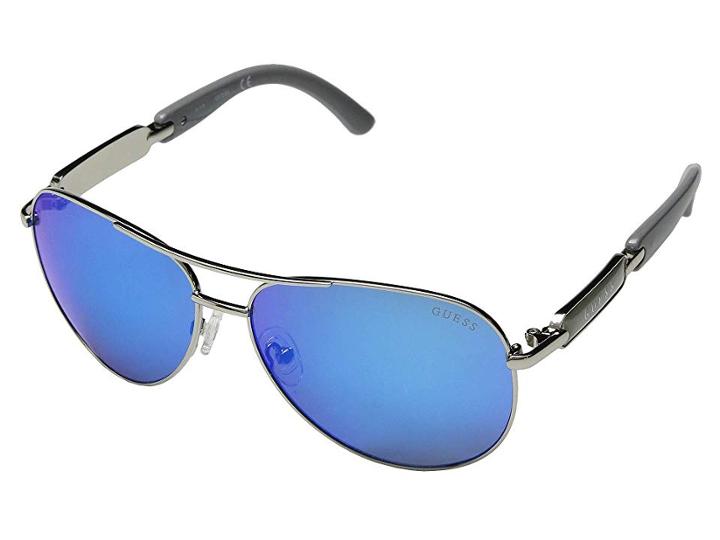 Guess Gu7295 (shiny Dark Nickeltin/blue Mirror) Fashion Sunglasses