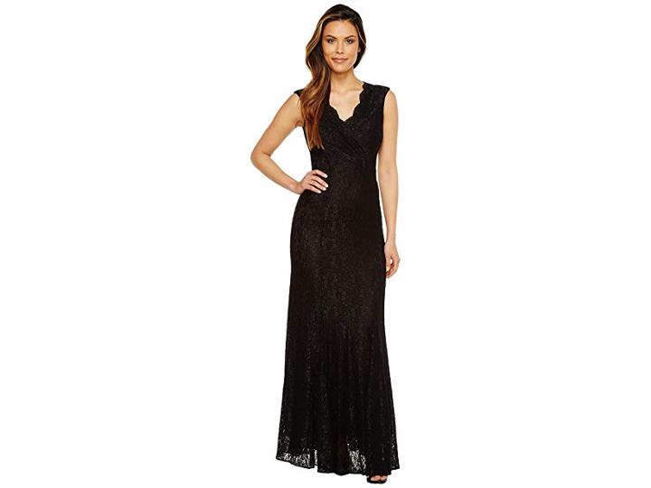 Tahari By Asl Stretch Lace Wrapped Bodice Gown (black) Women's Dress