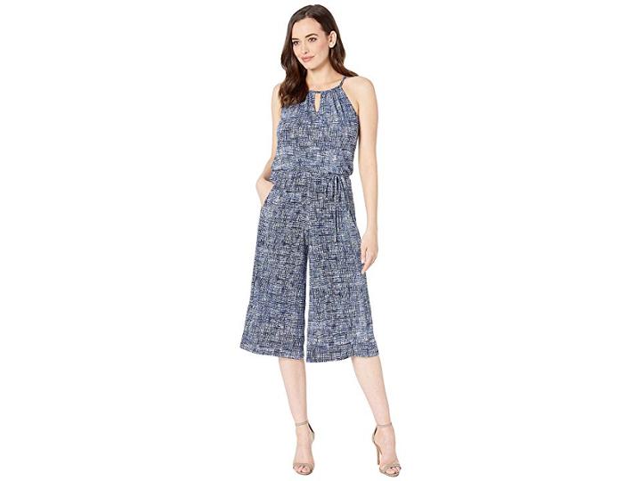 London Times Crosshatch Cropped Jumpsuit (navy/white) Women's Jumpsuit & Rompers One Piece