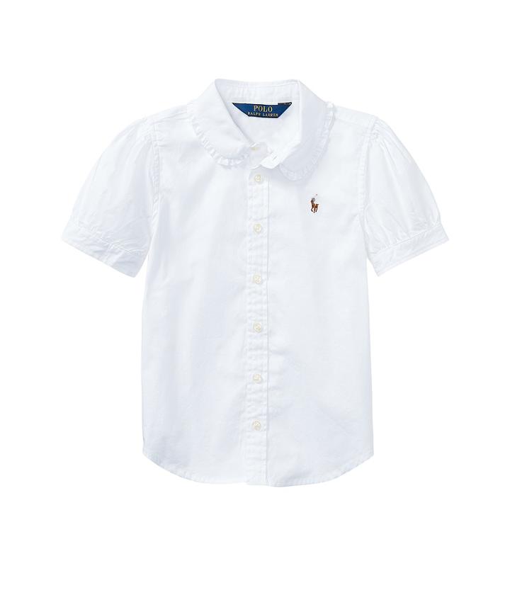Polo Ralph Lauren Kids Solid Oxford Shirt (toddler) (white/blue Multi Pony Player) Girl's Short Sleeve Button Up