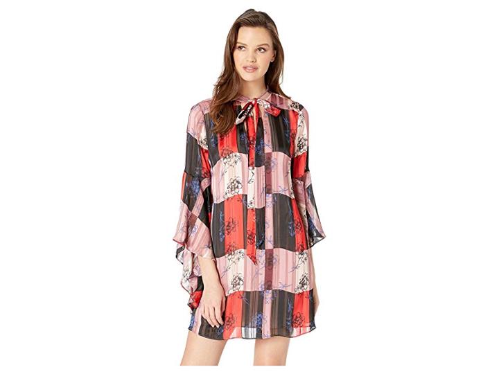 Bcbgeneration Neck Tie A-line Flutter Sleeve Dress (red/violet Combo) Women's Dress