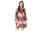 Bcbgeneration Neck Tie A-line Flutter Sleeve Dress (red/violet Combo) Women's Dress