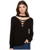 Lna Brushed Ovo Lace-up (black) Women's Sweater