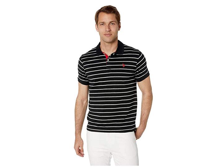 U.s. Polo Assn. Slim Fit Fine Stripe Polo (black) Men's Clothing