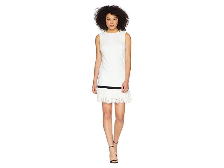 Calvin Klein Lace Hem Sheath Dress Cd8c14lu (white/black) Women's Dress