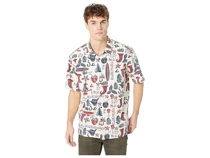 Quiksilver Waterman Mele Kalilimaka Short Sleeve Christmas Shirt (rainy Day) Men's Clothing
