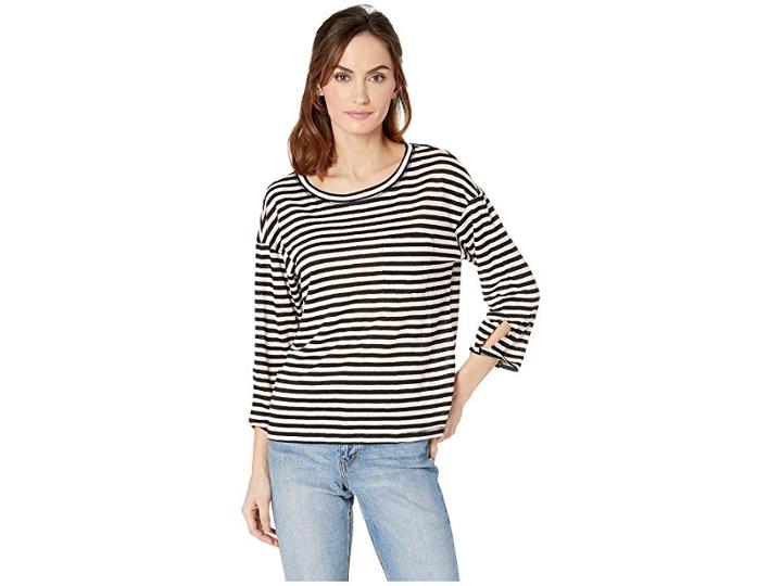 Sanctuary Emmett One-pocket Stripe Linen Tee (dark Pink Fizz/black Stripe) Women's T Shirt