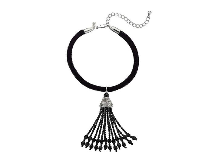 Kenneth Jay Lane Black Velvet Rope With Jet And Crystal Tassel Choker Necklace (black) Necklace