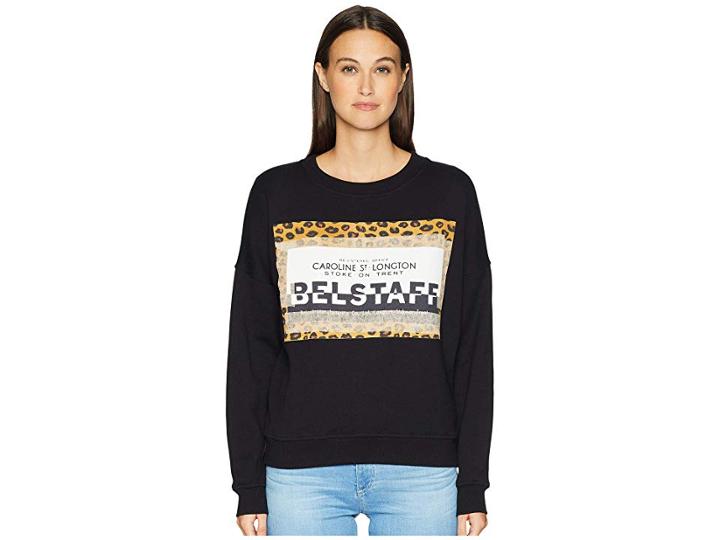 Belstaff Alness Leopard Graphic Long Sleeve Crew Sweater (black) Women's Clothing