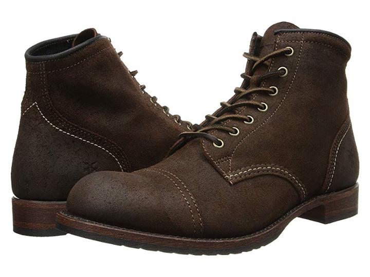 Frye Logan Cap Toe (dark Brown Waxed Suede) Cowboy Boots