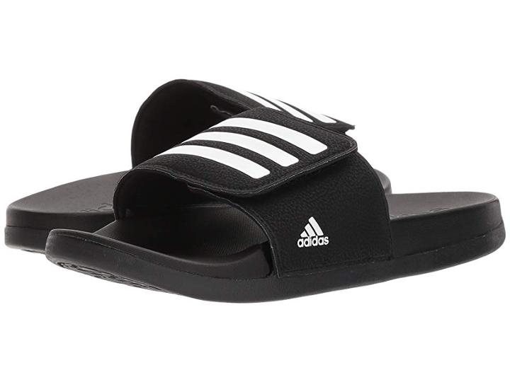 Adidas Kids Adilette Clf + Adj (toddler/little Kid/big Kid) (black/white) Kids Shoes