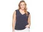 Calvin Klein Plus Plus Size Short Sleeve Top With Curve Bar (twilight/soft White Multi) Women's Clothing
