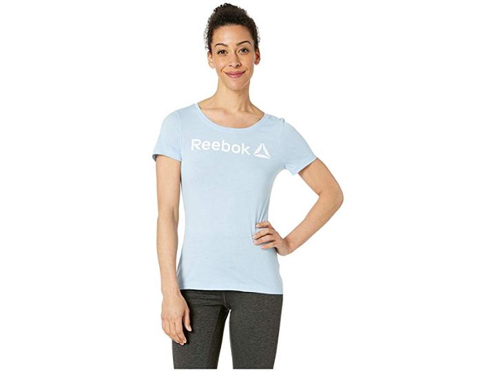 Reebok Linear Workout Ready Scoop Neck (denim Glow) Women's Clothing