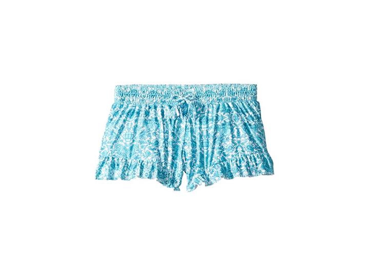 Seafolly Kids Ocean Tapestry Frill Boardshorts (little Kids/big Kids) (emerald Blue) Girl's Swimwear