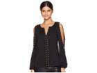 Juicy Couture Soft Woven Dome Stud Embellished Cold Shoulder Top (pitch Black) Women's Clothing