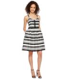 Jessica Simpson Striped Party Dress Js7a9599 (ivory/black) Women's Dress