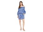 Lauren Ralph Lauren Playa Floral Smocked Off The Shoulder Tunic Cover-up (blue) Women's Swimwear