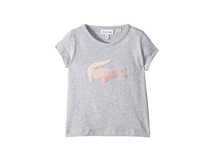 Lacoste Kids Short Sleeve Striped Croc Tee Shirt (toddler/little Kids/big Kids) (pluvier Chine/pluvier Chine) Girl's T Shirt