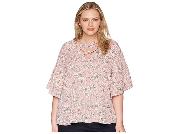 B Collection By Bobeau Plus Size Willa Lattice Tie Blouse (red Mix Print) Women's Blouse