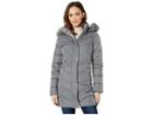 Kenneth Cole New York 3/4 Chevron Quilted Puffer W/ Faux Fur Trimmed Hood (nickel) Women's Coat
