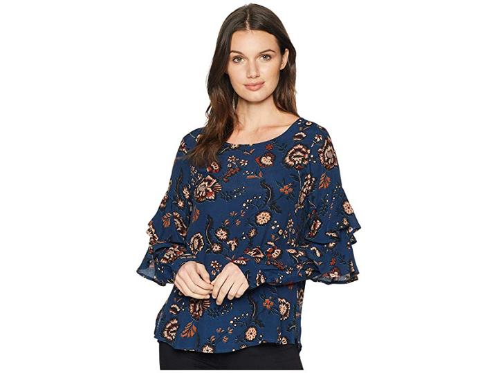 Sanctuary Tilly Flounce Sleeve Blouse (blue Life) Women's Blouse
