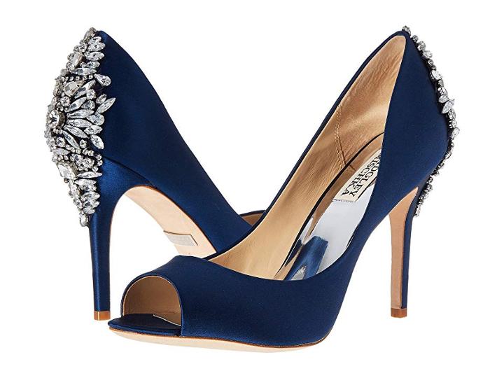 Badgley Mischka Nilla (navy Satin) Women's Toe Open Shoes