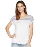 Tribal Jersey Cap Sleeve Top With Trim Detail (white) Women's Clothing