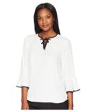 Ivanka Trump Georgette Bell Sleeve Contrast Piping Blouse (ivory/navy) Women's Blouse