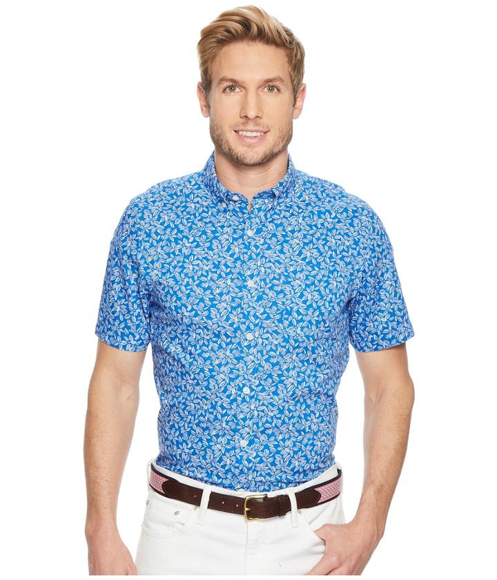Vineyard Vines Linear Floral Short Sleeve Slim Murray (spinnaker) Men's Clothing