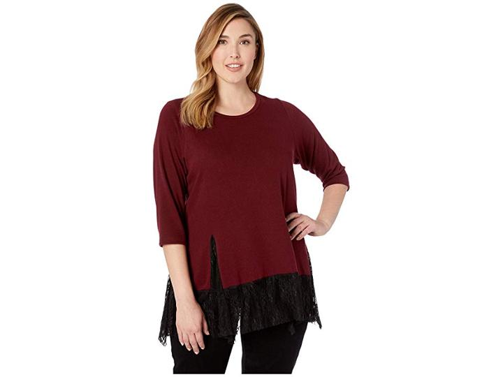 Karen Kane Plus Plus Size Lace Inset Sweater (wine) Women's Sweater